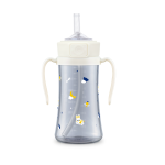 Bình ống hút xanh kem PPSU Bé thỏ ngân hà 300ml nắp an toàn một chạm